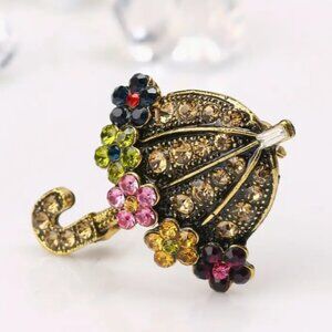 French Vintage Design Colorful umbrella brooch Rhinestone Brooch Pin 1.65"